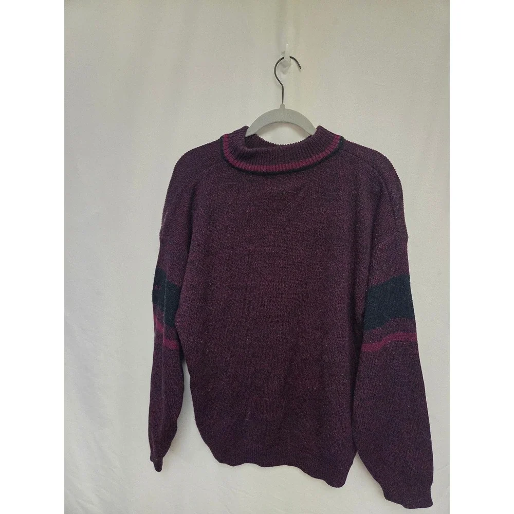 Vintage 90s Bugle Boy Mens Sweater Burgundy Colorblock Logo Pullover Size Medium